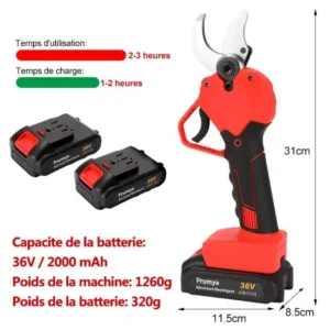 PRUMYA 750W 40mm Professional Cordless Pruner con 2 batterie ricaricabili